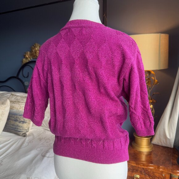 Vintage Eatons Fuschia and Gold Short  Sleeve Sweater - Picture 5 of 10